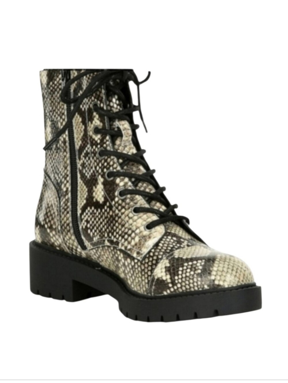 Chelsea & Violet CV War Snake Print Leather Combat Boots Lug Sole Sz 8.5